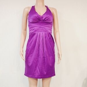 Bisou Bisou Purple Cross Back Satin Dress With Pockets Size 8